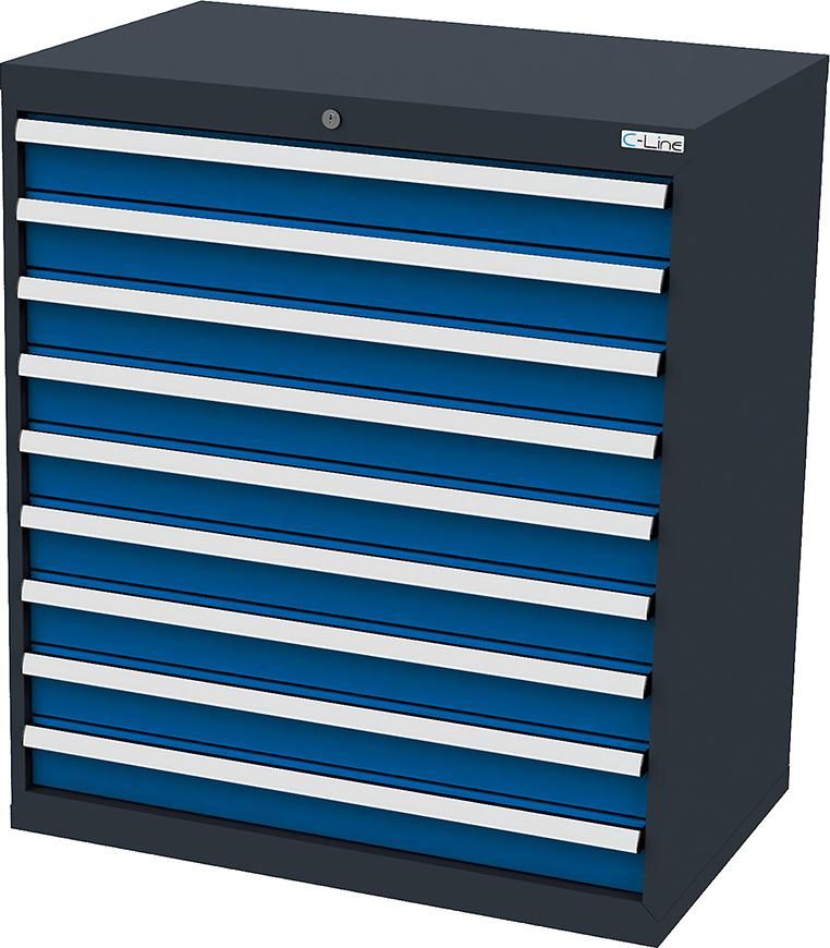 Schubladenschrank B900xT575xH1020 mm RAL7016/5010 9 Schubladen