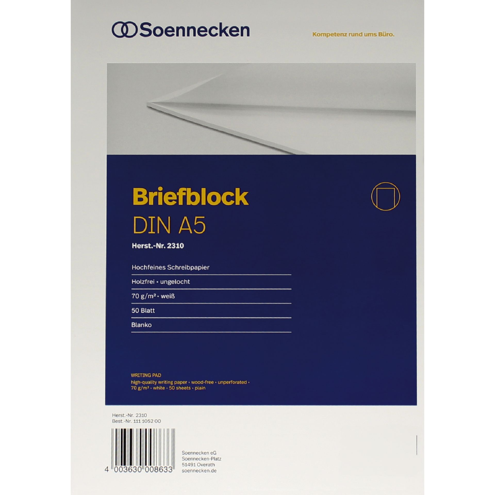 Briefblock DIN A5 70g blanko 50Blatt weiß