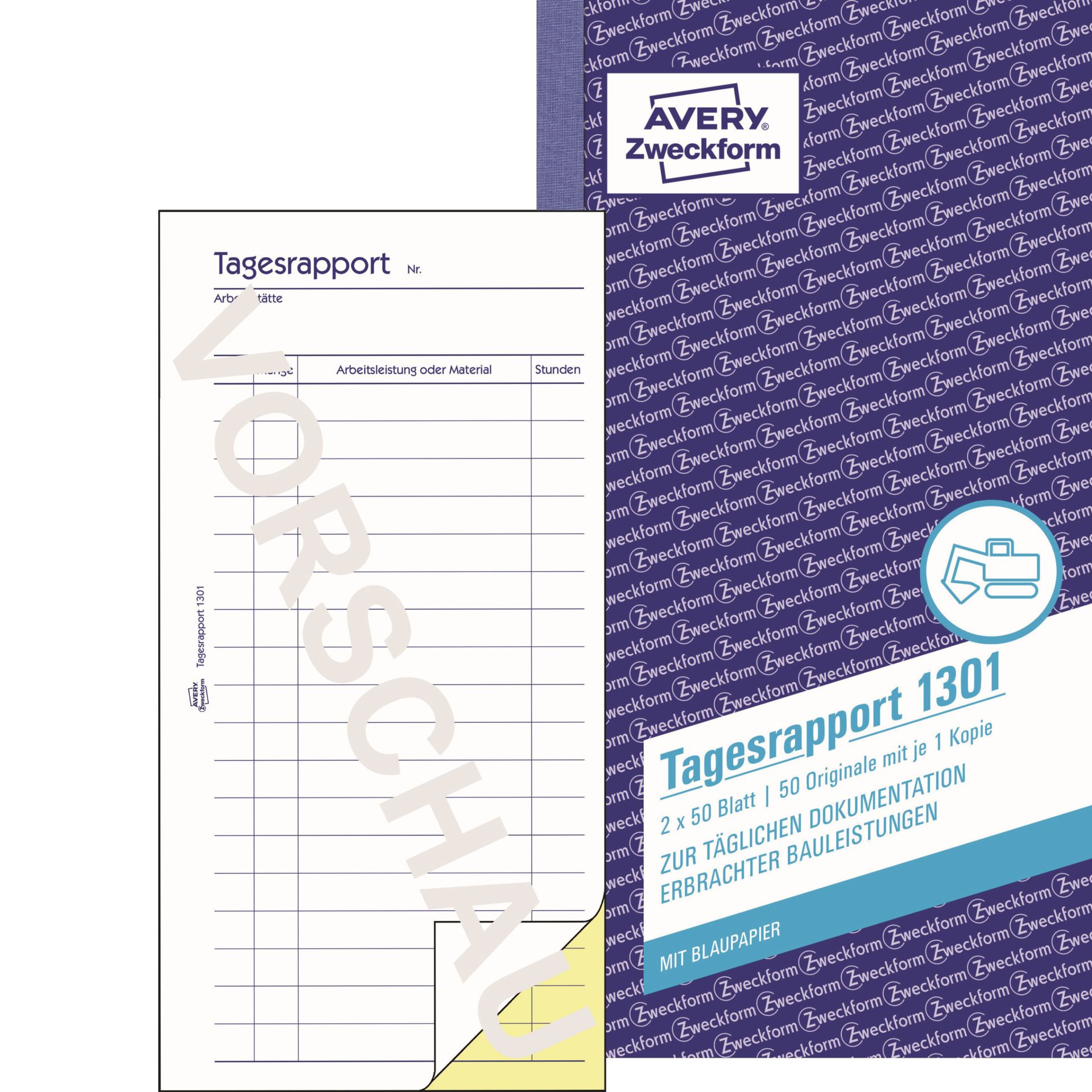 Bautagesbericht 105x200 gelb 2x50Blatt