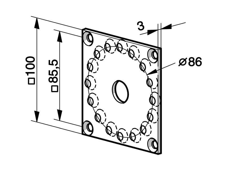 NHK-Kompakt Antriebsl. 100x100 2 Senkschr.M6x25 +2 Muttern M6