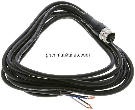 Kabel mit M12-Kupplung, 3 m, gerade, 4 lose Kabelenden (Pin 1 bis 4)