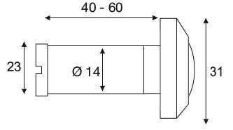 180° Türspion, Ø14 mm, Türstärke 40-60 mm, feuerhemmend