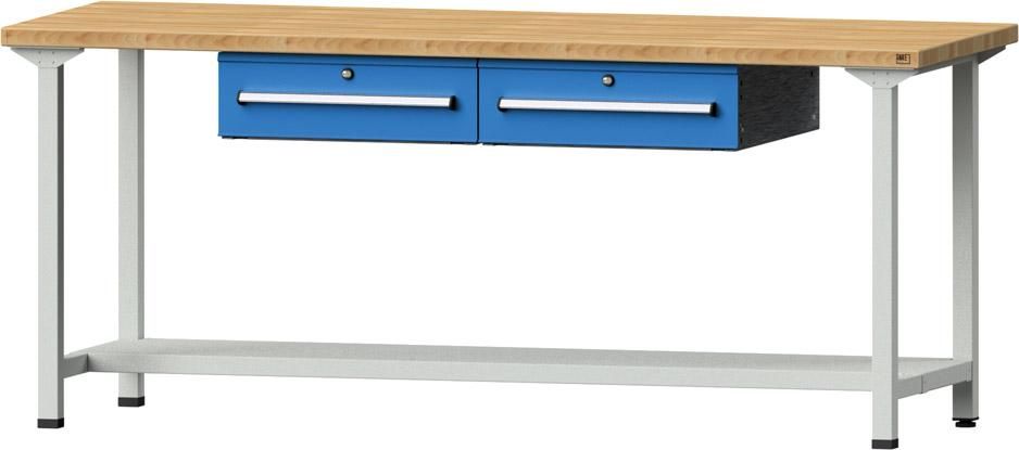 Anke Arbeitstisch B1500xT700xH840mm RAL7035/5012 BMP: 40 mm 2 Schubladen, 1 Boden