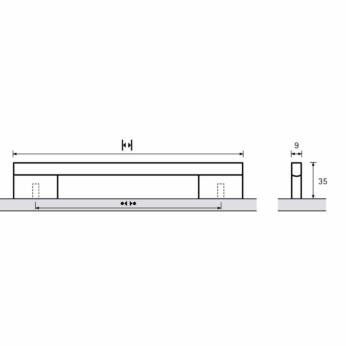Griff Imperia, Bohrabstand 192, L 220 mm, B 9 mm,