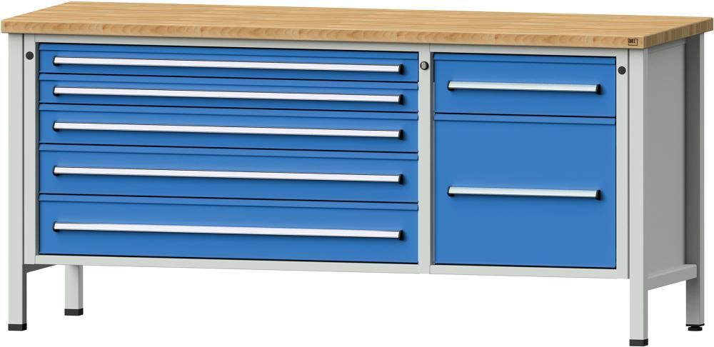 Anke Kastenwerkbank B2000xT700xH930mm RAL7035/RAL5012 BMP 40mm 7 Schubladen