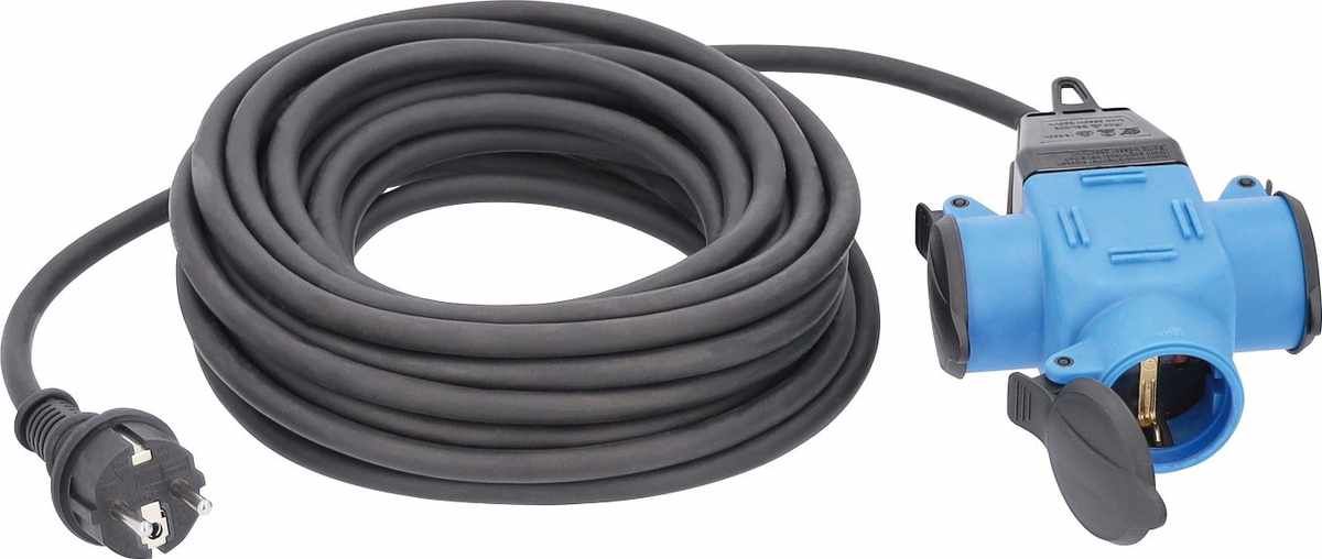 3fach Gummi-Verteiler AKTION blau, 10mH07RN-F3G1,5 Schutzkontaktstecker und 3-fach Kupplung, IP44