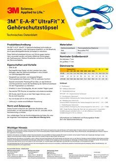 3M UF01014 3M E-A-R Ultrafit x Gehörschutzstöpsel 35 dB mit Kordel 220 Paar/Packung UF-01-014