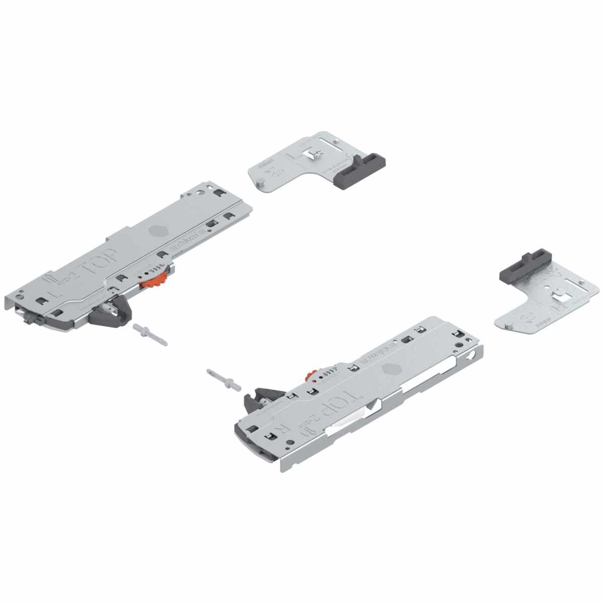 Set (TIP-ON BLUMOTION Einheit + Mitnehmer + Adapter), für LEGRABOX, für MOVENTO, Typ L1, NL=350-600 mm, Gesamtgewicht des Auszugs=0-20 kg, links/rechts, R7035 lichtgrau