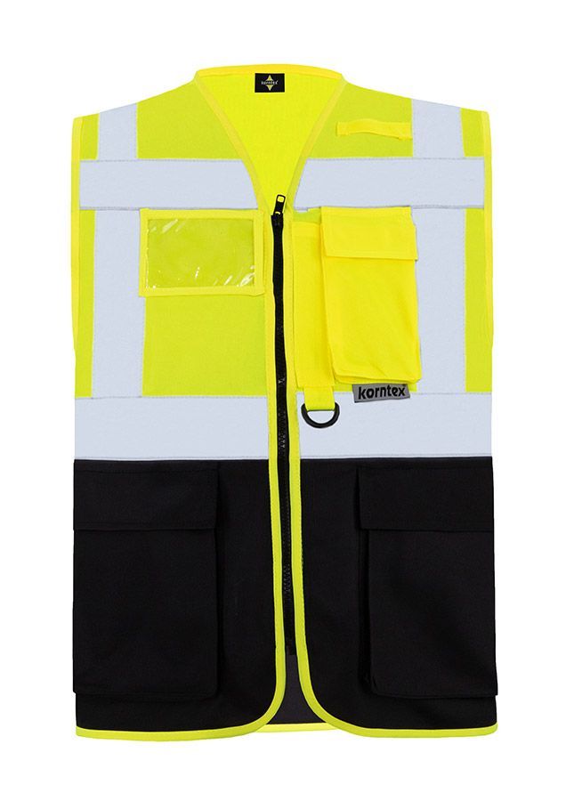 Warnweste - Multifunktional mit Taschen „Berlin“ - Signal-Gelb / Schwarz