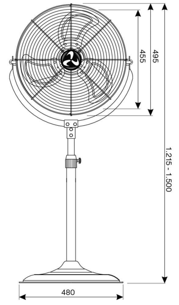 Standventilator IP54 H1215-1500xD495 mm Luftmenge 10700 m³/h