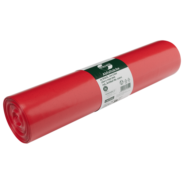 Abfallsäcke, LDPE,120 Liter, Rot, Typ 60 - VPE Karton: 10 Rollen á 25 Stück ,Größe 700x1100mm