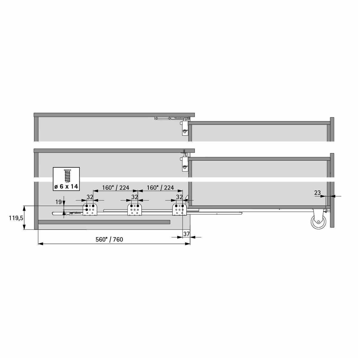 Auszugsführung Quadro Compact (Garnitur), links un