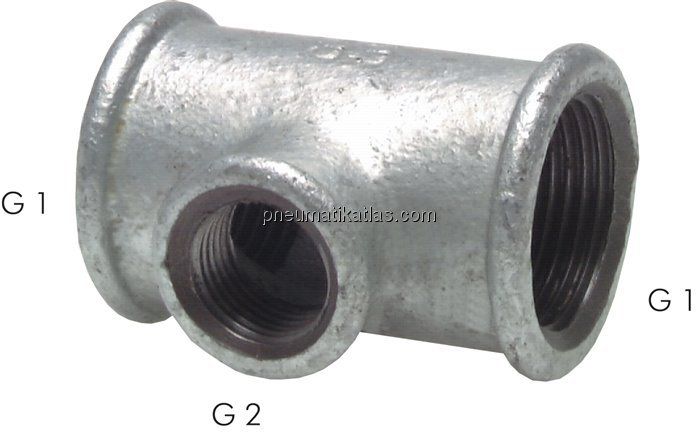 T-Stück Rp 1/2"-Rp 1/4"-Rp 1/2" (IG), Temperguss verzinkt