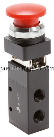 3/2-Wege (NC/NO) Pilztaster-Ventil, rot, G 1/4"