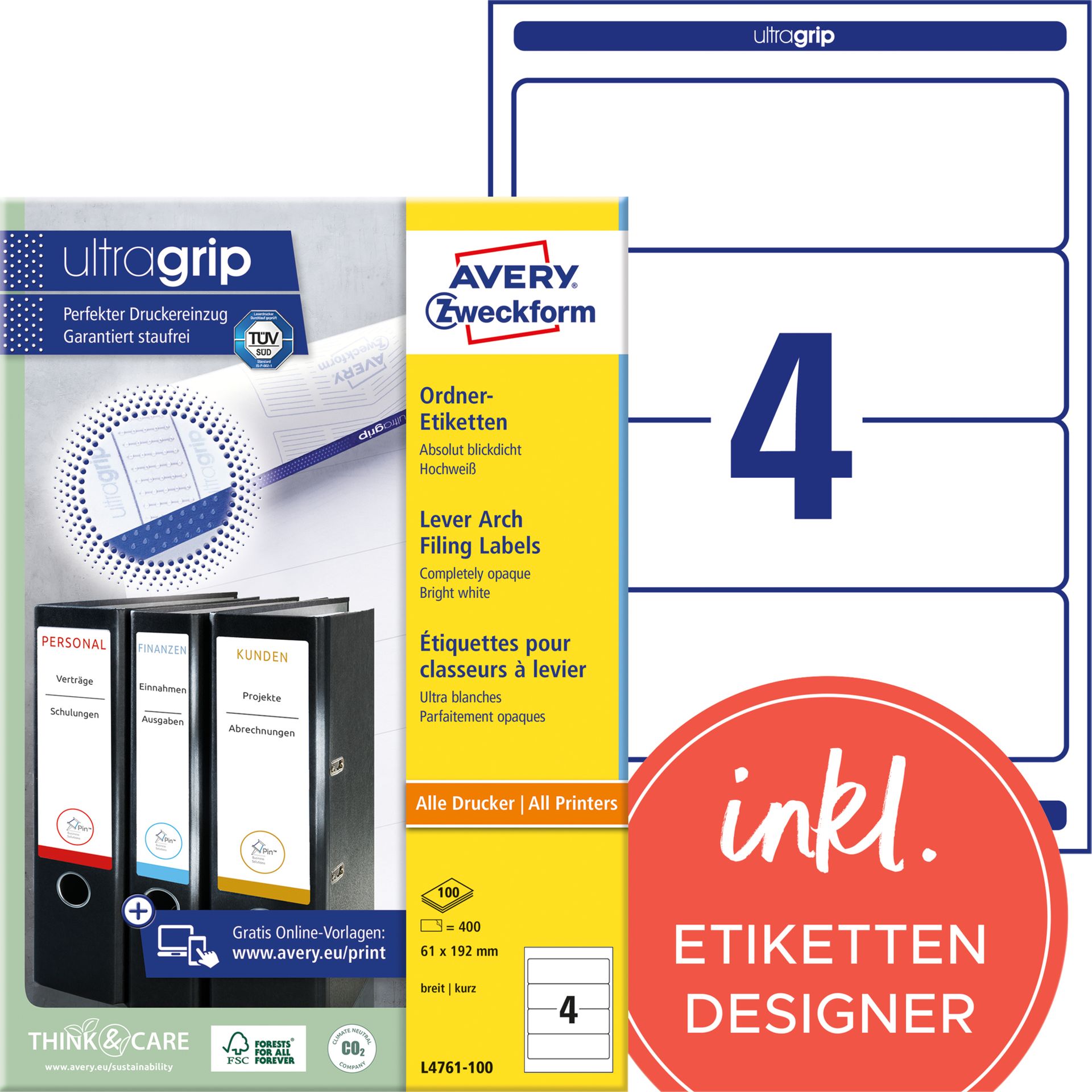 Ordneretikett 61x192mm ws 400 St./Pack.