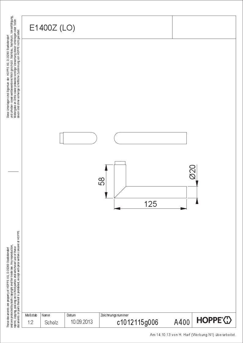 Hoppe/Lochteil Amsterdam E1400Z/8mm Er VE20