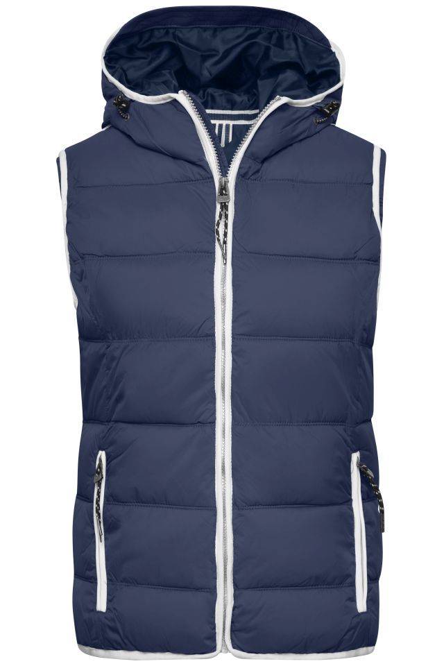Ladies' Maritime Vest Modische Steppweste mit angeschnittener Kapuze weiß/blau, Gr. L