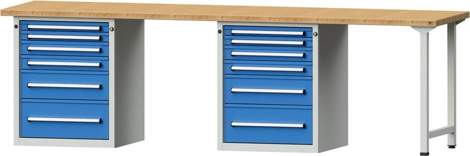 Anke Kombi-Werkbank B2800xT700xH840mm RAL7035/5012 BMP: 40 mm 12 Schubladen