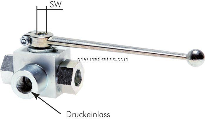 Hochdruck-3-Wege Kugelhahn, L-Bohrung, G 1/8", 0 bis 500bar