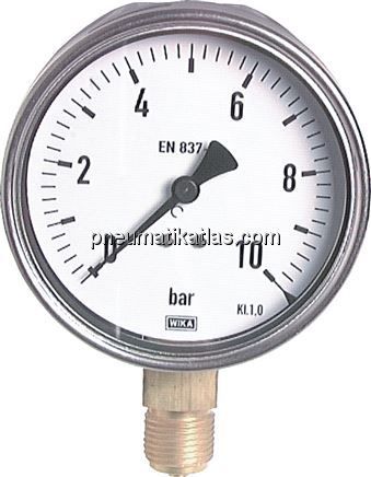 Manometer senkrecht (CrNi/Ms), 100mm, -1 bis 0 bar