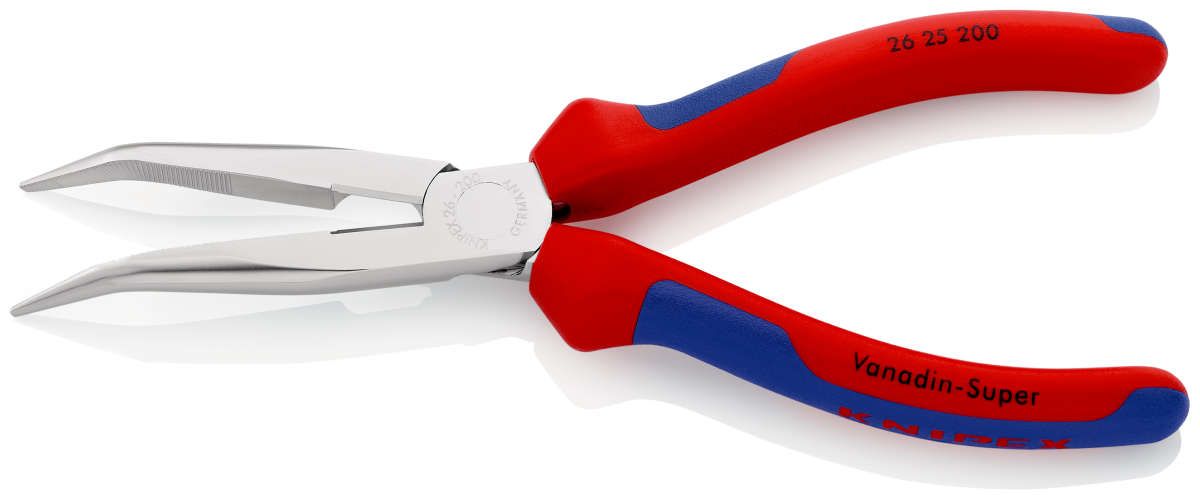 KNIPEX 26 25 200 Flachrundzange mit Schneide (Storchschnabelzange) mit Mehrkomponenten-Hüllen verchromt 200 mm