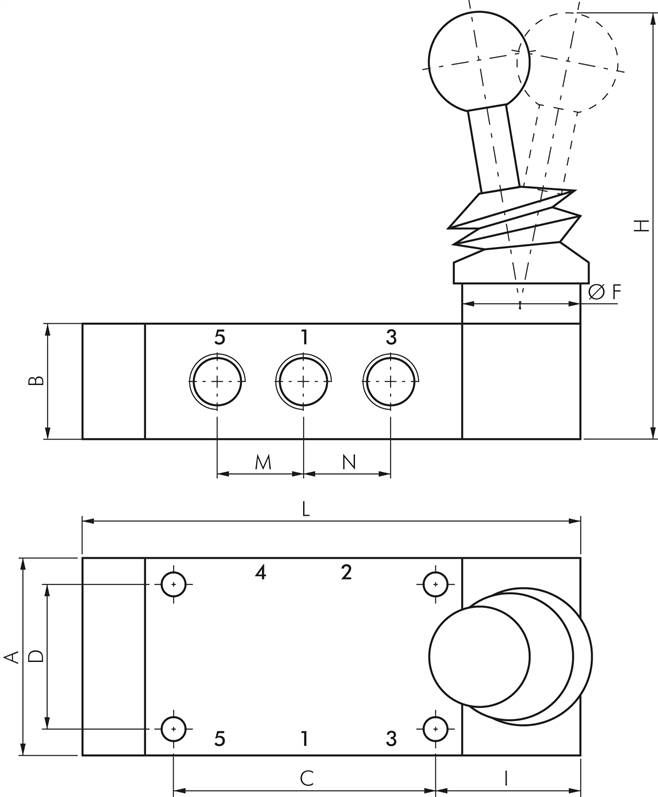 3/2-Wege Handhebelventil, Federrückstellung, G 1/8"