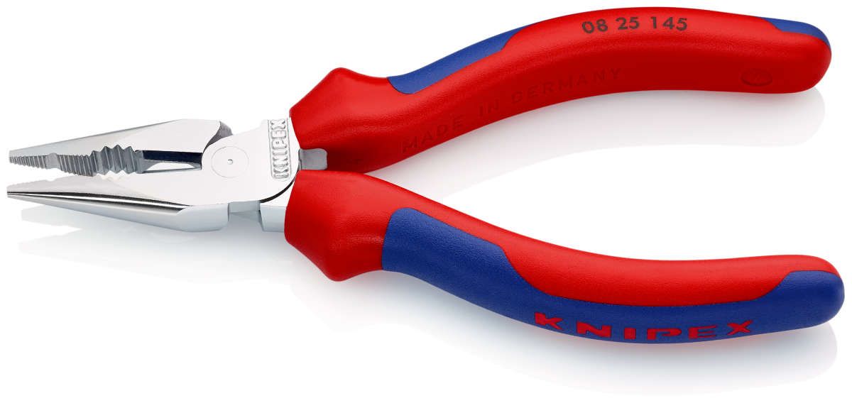 KNIPEX 08 25 145 Spitz-Kombizange mit Mehrkomponenten-Hüllen verchromt 145 mm