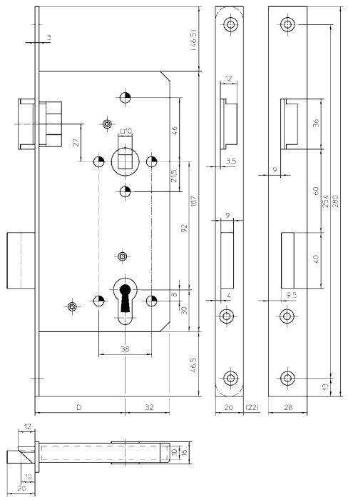 KFV Haustürschloss 154-1/2 PZW F20 65/92/10 altsilber lack. links 3326729