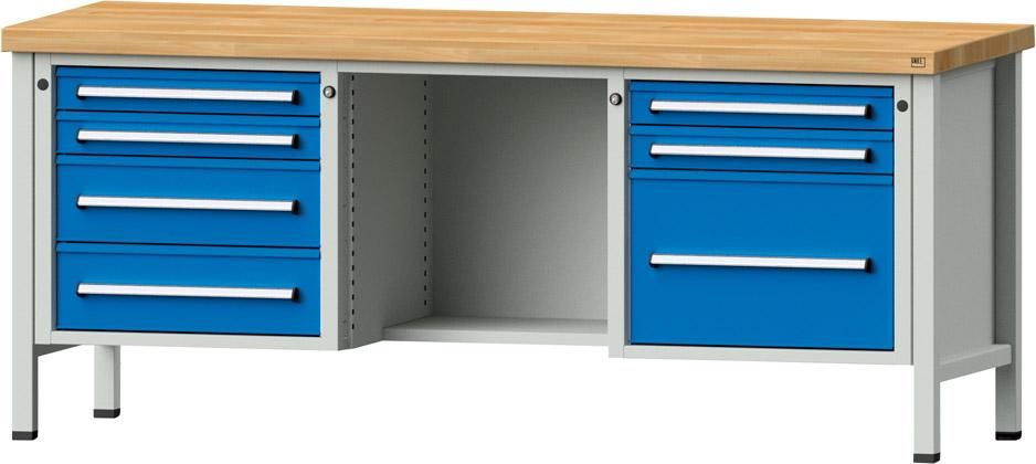 Anke Kastenwerkbank B2000xT700xH840mm RAL7035/5012 BMP: 40 mm 7 Schubladen