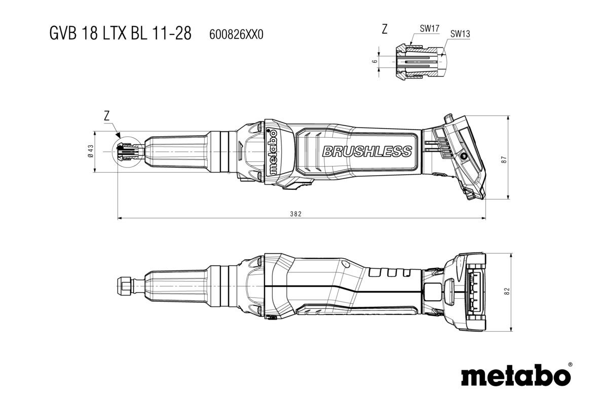 Akku-Geradschleifer solo GVB18 LTX BL 11-28 Metaboohne Akku ohne Ladegerät metaBOX
