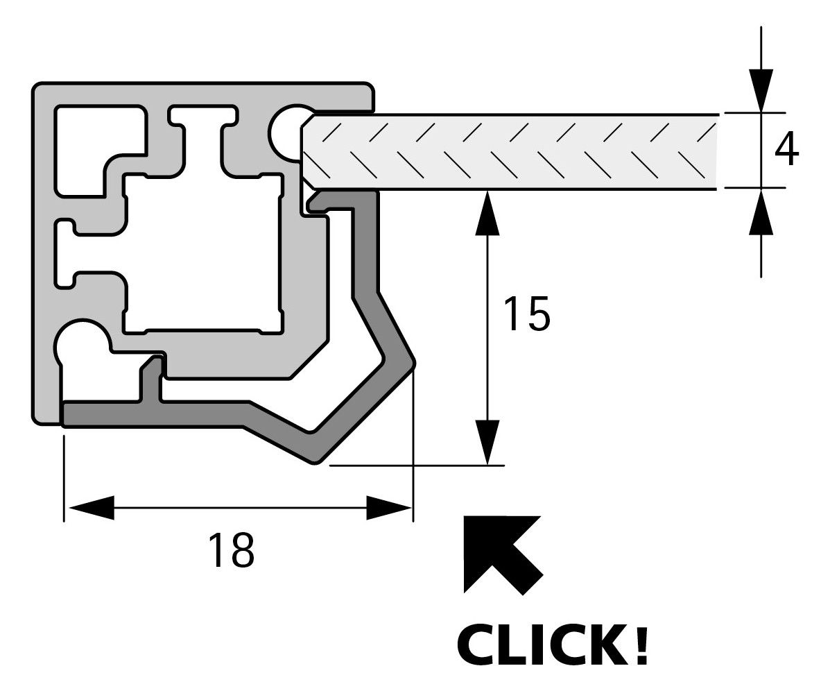 HETTICH CADRO Clip-Eckprofil 1-seitig transluz.