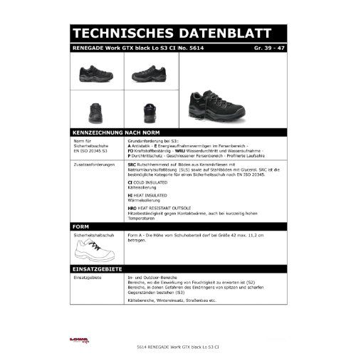Sicherheitshalbschuh RENEGADE Work GTX black Lo S3 CI, Gr. 40