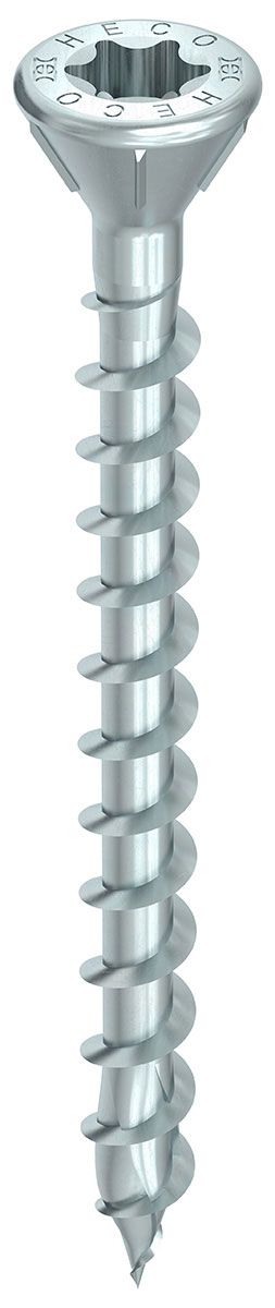 HECO-TOPIX-plus TCS 5,0 x 100, Senkkopf mit Fräsrippen 60°, HECO-Drive, HD-30, Variables Vollgewinde, verzinkt blau, A3K, 100 Stück, VARIANTA-Handwerkerverpackung
