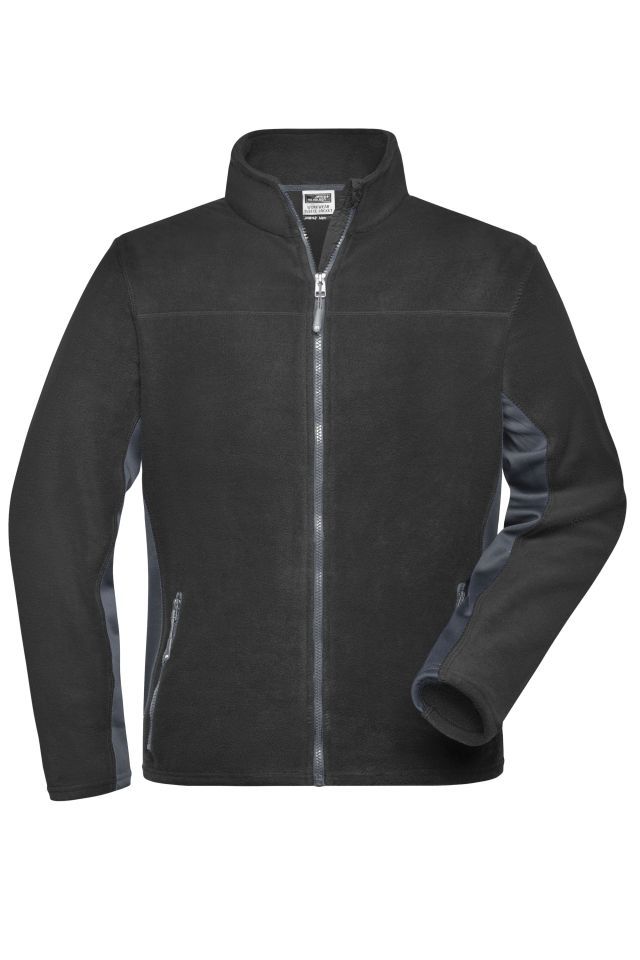 Men's Workwear Fleece Jacket - STRONG - Strapazierfähige Fleecejacke im Materialmix schwarz/grau, Gr. XS