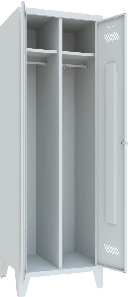 Garderobenschrank 2 Abteile, 300mm auf Füßen RAL 7035 B600xT500xH1850mm
