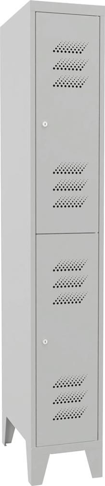 Kleiderschließfachschr. 2 Fächer 1 Abteil 300mm auf Füßen RAL 7035 B300xT500xH1850mm