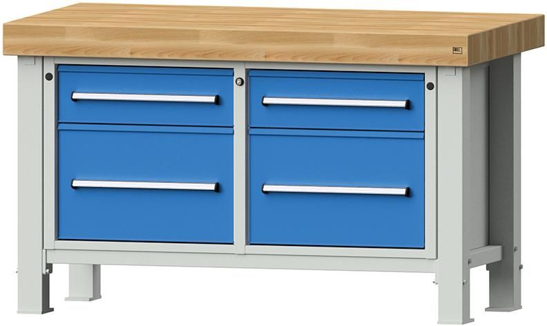Anke Schwerlastwerkbank B1500xT800xH900mm RAL7035/5012 BMP: 100 mm 4 Schubladen