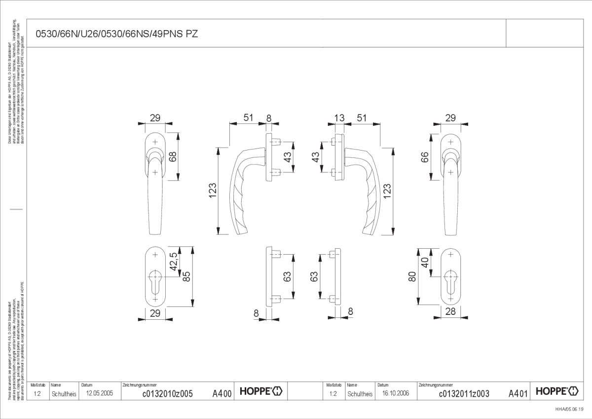 Fenstergriff-Garnitur Atlanta - 0530/66N/U26/0530/66NS/49PNS