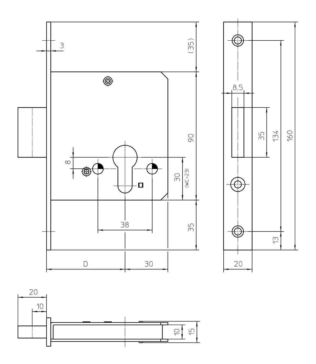 KFV Riegelschloss 55 F20 altsilber lack. GE1356