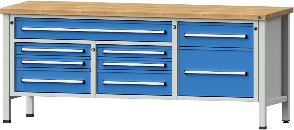 Anke Kastenwerkbank B2000xT700xH840mm RAL7035/5012 BMP: 40 mm 9 Schubladen