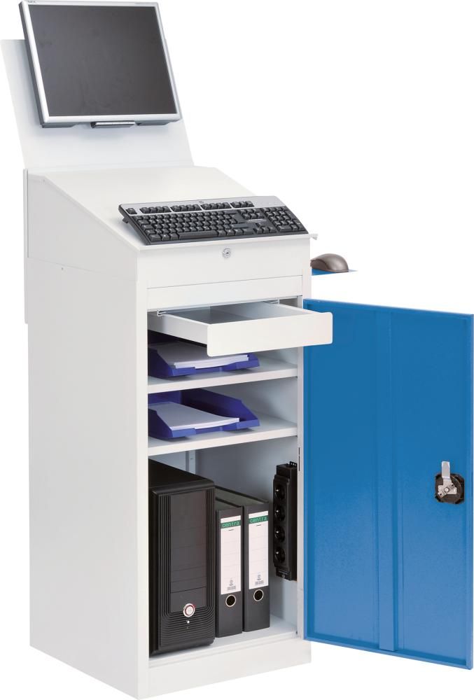 Computerschrank Office stationär 1 Tür 1 Schub. 4er-Steckd. VESA-Halter B500xT500xH1575mm