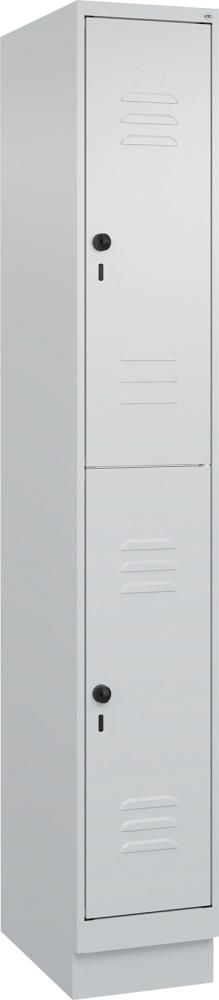 Doppelst. Schrank CLASSICB300xT500xH1950 mm RAL 7035/7035, 1x2Abteilemit 100 mm hohem Sockel