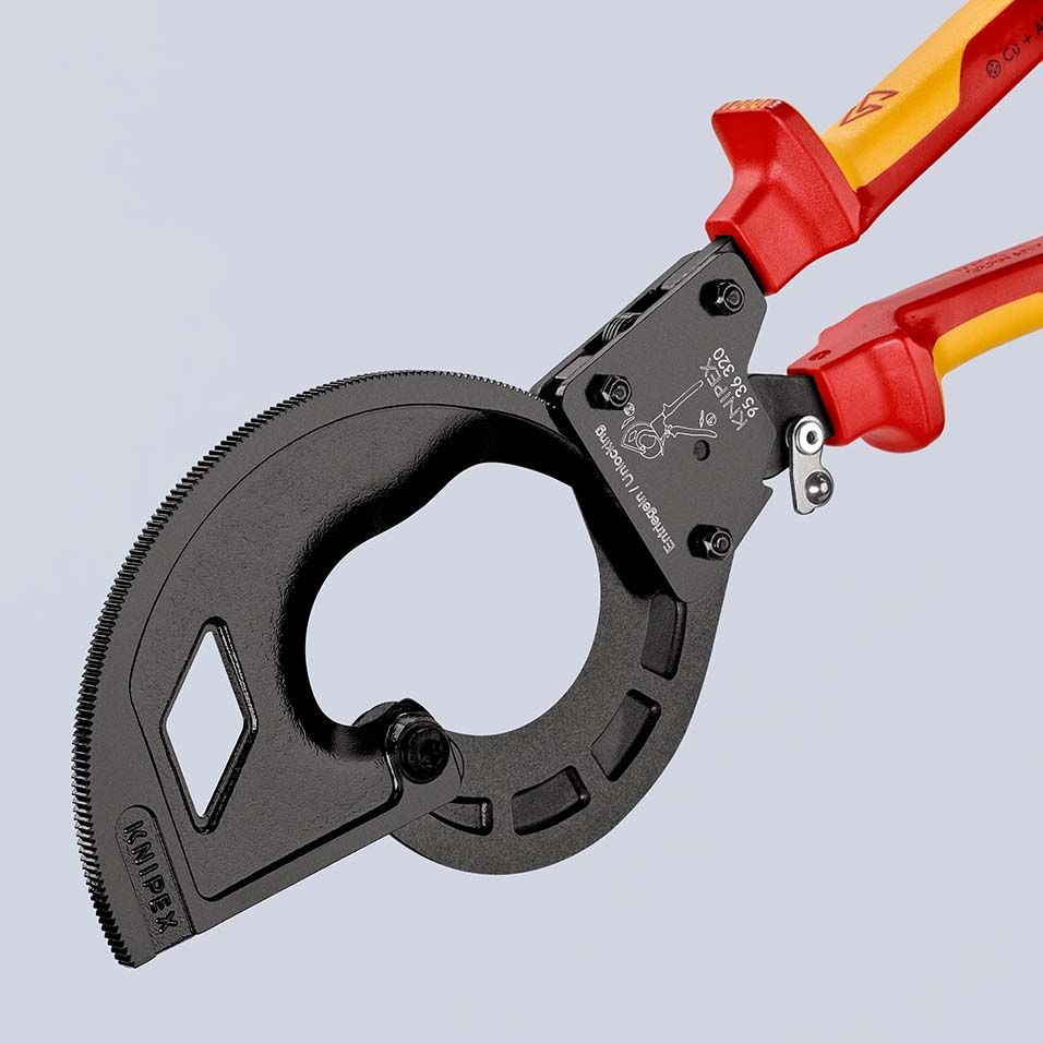 KNIPEX Kabelschneider (Ratschenprinzip, Dreigang) isoliert mit Mehrkomponenten-Hüllen,