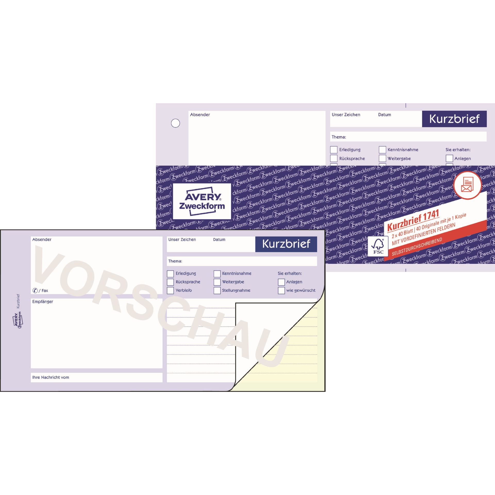 Kurzbrief 1/3 DIN A4 2x40Blatt