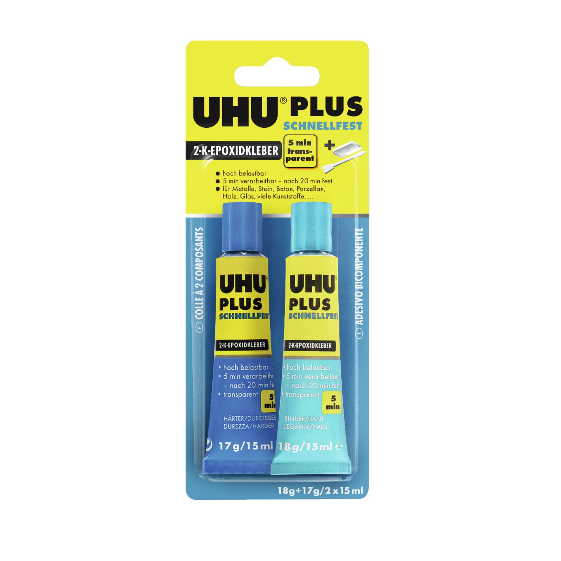 2-KomponentenepoxidkleberPLUS SCHNELLFEST SB-Karte mit Tuben Binder18g Härter 17g UHU