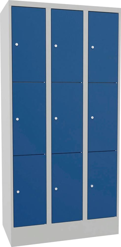 PAVOY Schließfachschrank m. Sockel 3 Fächer 3 Reih. Abt.br. 300mm 7035/5010 B900xT500xH1850