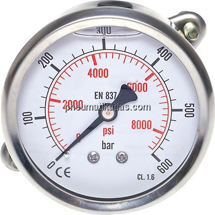 Glycerin-Einbaumanometer, 3kt-Frontring, 63mm, -1 bis 0 bar