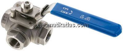3-Wege Kugelhahn, Edelstahl, L-Bohrung, G 1/2", 0 bis 63bar