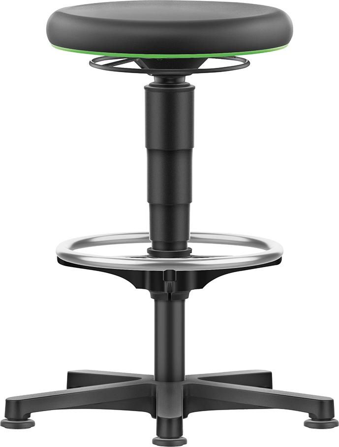 Drehhocker Integralschaum Sitzhöhe 530 - 750 mm mit Gleiter und Fußring