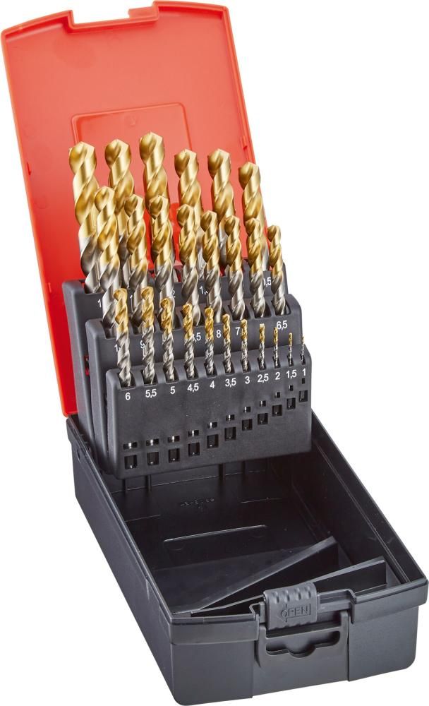 Spiralbohrer-Set DIN338 HSS TiN-TIP 1,0-13,0mm um 0,5mm steigend 25-teilig FORMAT